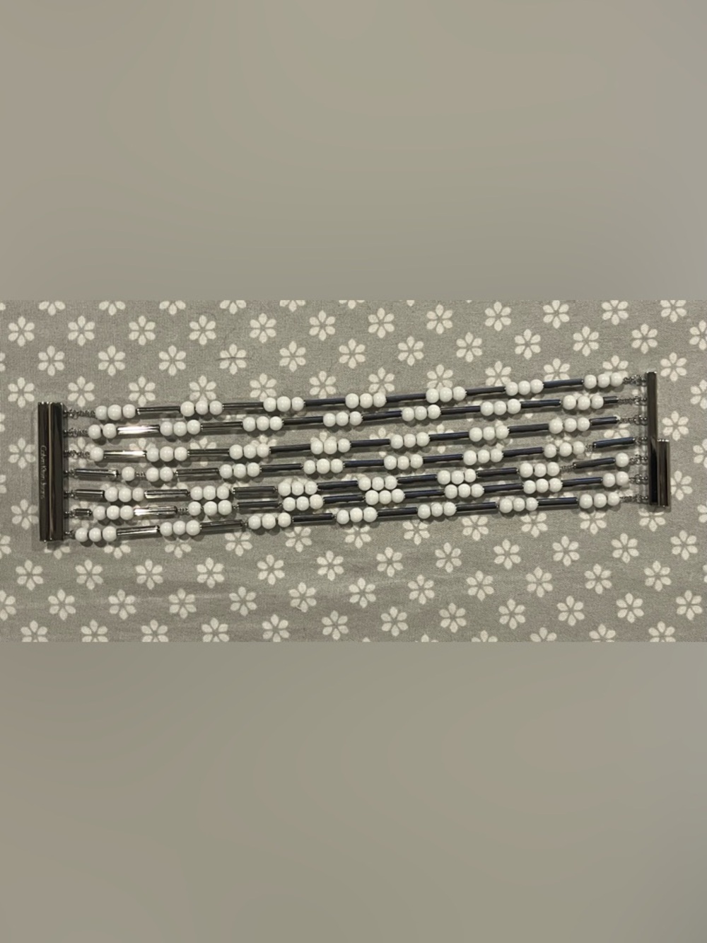 Calvin Klein Silver-Tone Multi-Strand Bracelet with White Beads NWT in box - Picture 2 of 7